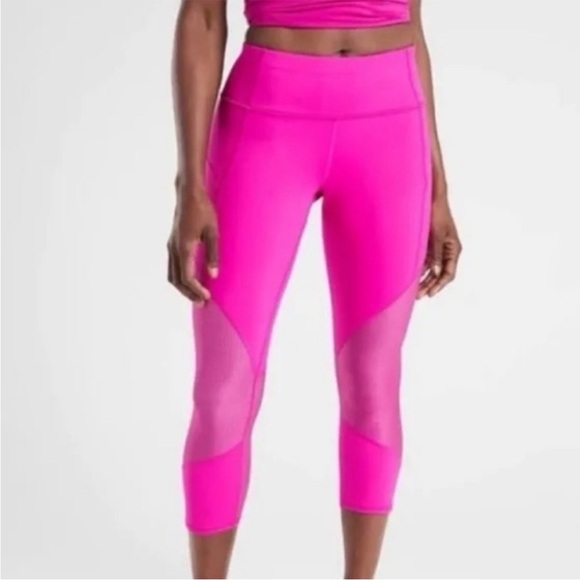 {Athleta} Mesh Contender Capri Leggings In Powerlift Pink - Womens Small Petite - Picture 1 of 10